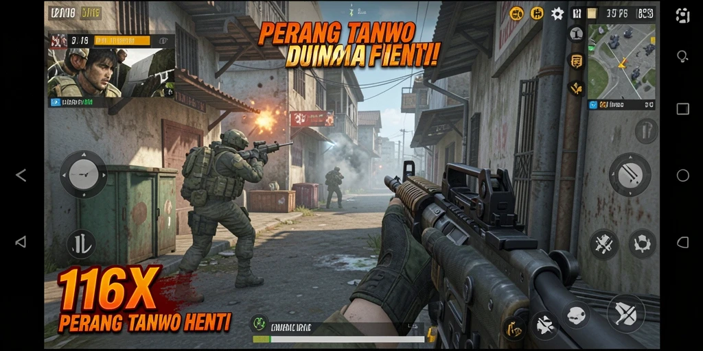 Gameplay intens dari 116X dengan aksi tembak-menembak yang mendebarkan.