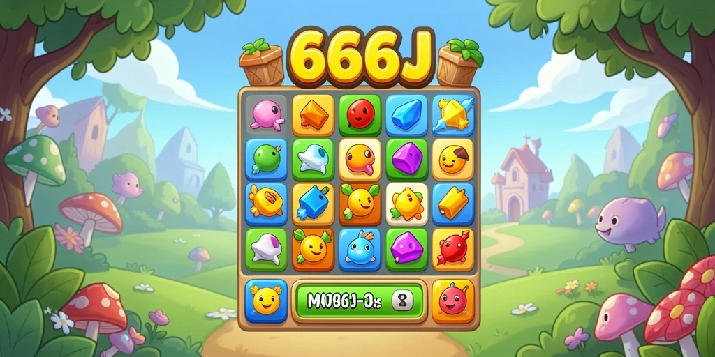 Tampilan gameplay seru di 666J dengan objek berwarna-warni.