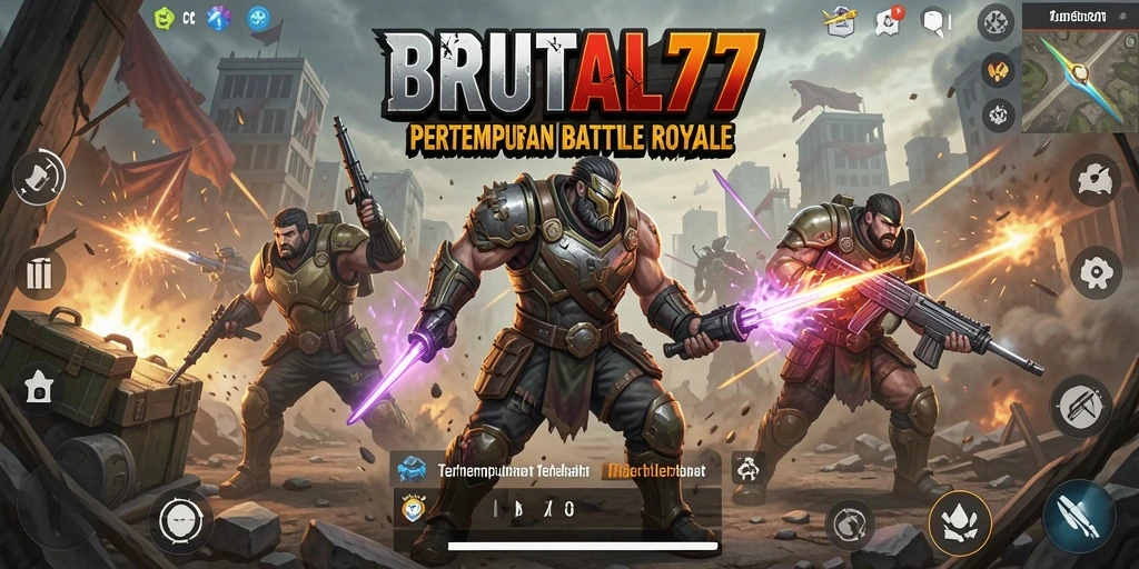 Tampilan gameplay intens dalam BRUTAL77 yang menampilkan aksi Battle Royale.