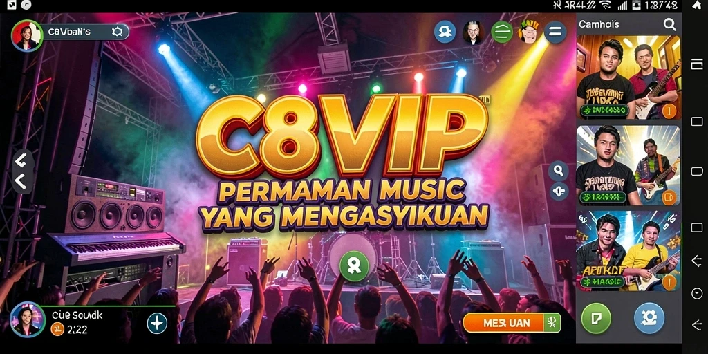 Tampilan gameplay C8VIP dengan fitur musik interaktif yang menarik.