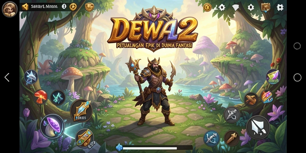 Tampilan gameplay DEWA22 yang menawan dan epik dalam pertempuran RPG.