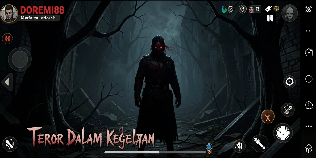 Tangkapan layar menampilkan pemain menjelajahi area gelap yang menakutkan.