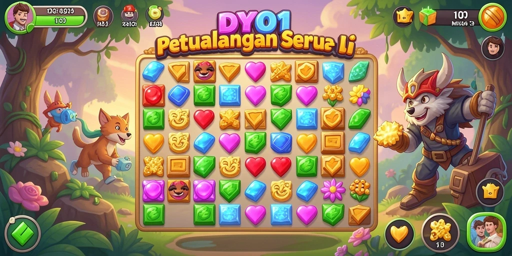 Tampilan screenshot gameplay DY01 yang menakjubkan dengan permata berwarna-warni.