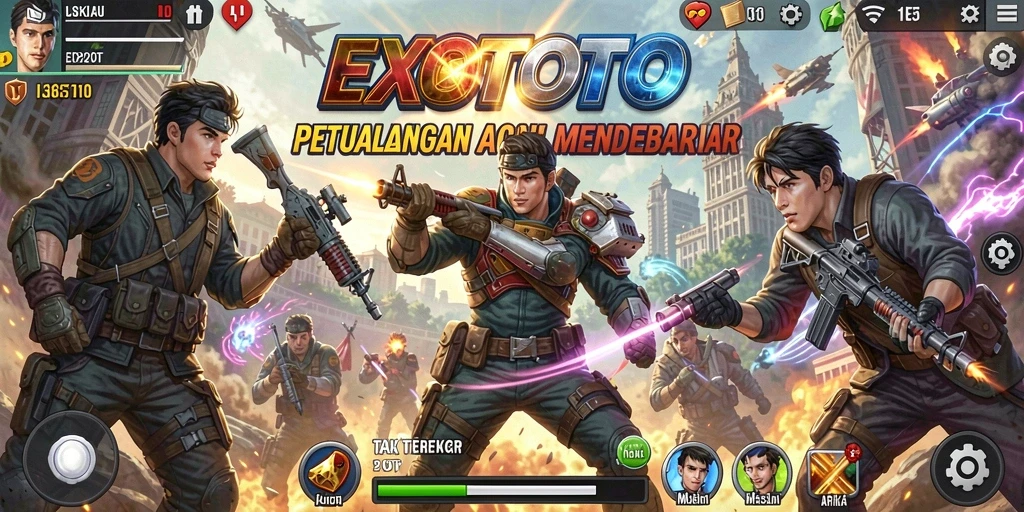 Tangkapan layar gameplay EXOTOTO menunjukkan momen pertarungan yang intens dan imersif.