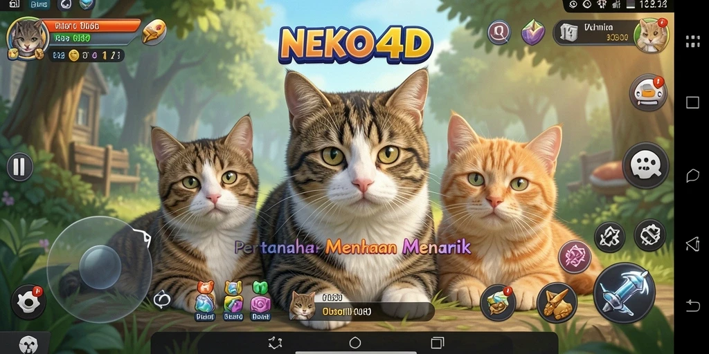 Tangkapan layar gameplay menunjukkan kucing melawan musuh dalam pertahanan.