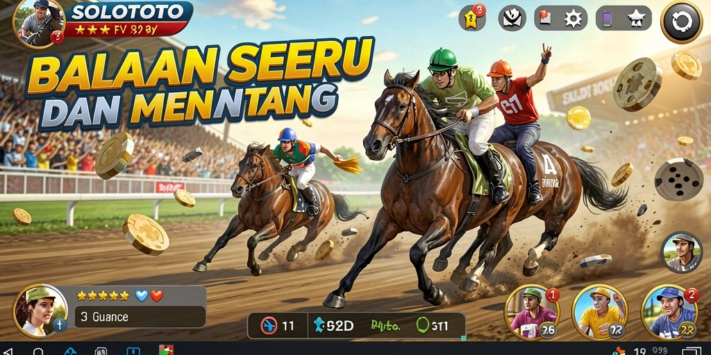Tangkapan layar gameplay SOLOTOTO yang menunjukkan balapan mendebarkan.